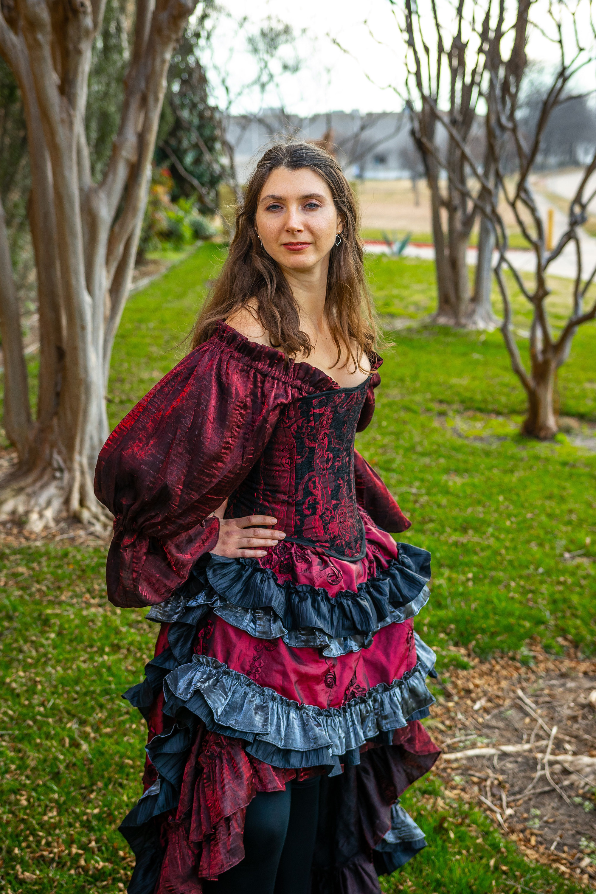long sleeve pirate dress Fancy Pirate Dress Girl Sz Medium Red Black White Long Sleeve Halloween Costume