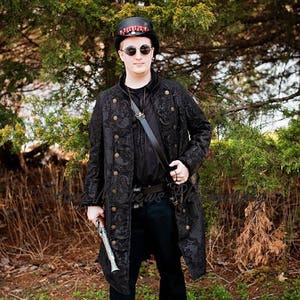 Men&#39;s Black on Black Captain&#39;s Pirate Coat, Steampunk, Cosplay, Superhero, Victorian, Ren Fair, Renaissance Festival, Pirate, Classy