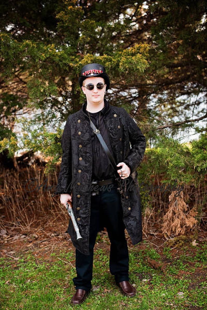 Men's Black on Black Captain's Pirate Coat, Steampunk, Cosplay, Superhero, Victorian, Ren Fair, Renaissance Festival, Pirate, Classy image 1