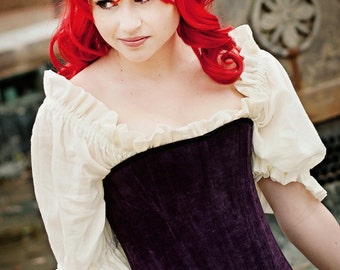 Short Sleeve Shirt, Chemise, Peasent Blouse, Steampunk, Remaissance, Cosplay, Ariel, Cotton, Clothing