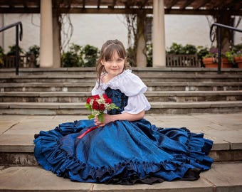 Child's Costume, Princess Birthday Party, Wedding, Summer Princess Costume, Flower Girl, Halloween, Royal Blue, Steampunk Corset Cosplay