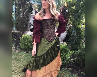 Olive Green Saloon Girl Skirt (this listing does not include gold skirt) Peridot, Renaissance, Christmas Victorian, Medieval, Victorian