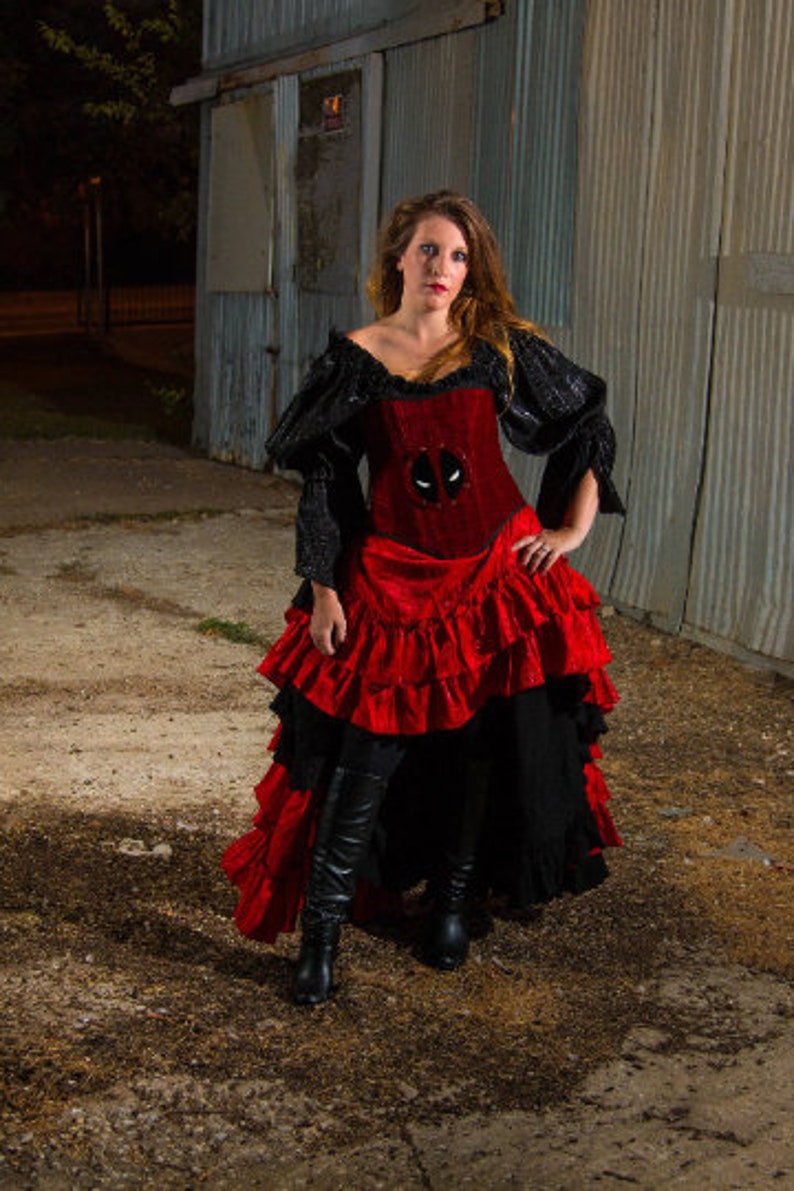 Red Fancy Saloon Skirt, Renaissance Faire Costume, Ren Fest Cosplay, Traveler, Pirate, Princess, Long Skirt, Circle Skirt image 4