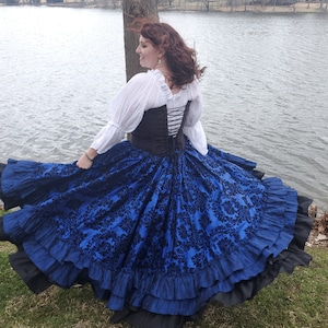 Deluxe Royal Blue and Black Saloon Skirt, Pirate Skirt, Victorian, Ballgown, Renaissance, Halloween, Steampunk Wedding, Costume Wedding