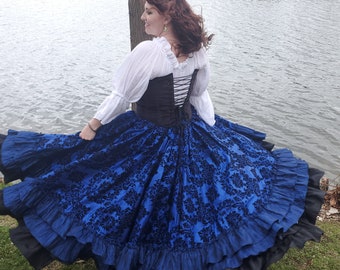 Deluxe Royal Blue and Black Saloon Skirt, Pirate Skirt, Victorian, Ballgown, Renaissance, Halloween, Steampunk Wedding, Costume Wedding