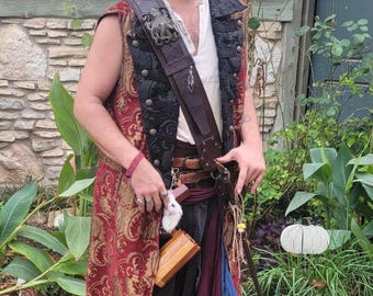 Red and Gold Pirate Jacket with Black, Pirate Jacket, Wizards Coat, Steampunk, Pirate Coat, Victorian, Tails, Wedding