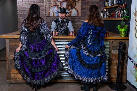 Wild West Skirt Blue and Black With Ruffles Pirate Skirt Western Steampunk Victorian Pirate High low Fairy Renaissance Gothic Etsy