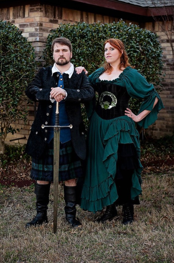 Black Scottish Highland Coat Fraser Outlander Kilt Coat Pirate