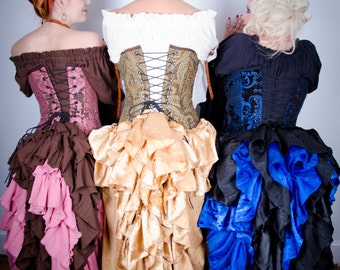 Custom Choose Your Color Fancy Saloon Skirt, Medieval, Renaissance, Western, Steampunk, Victorian, Ruffle, Bustle, Long Skirt High-Low Style