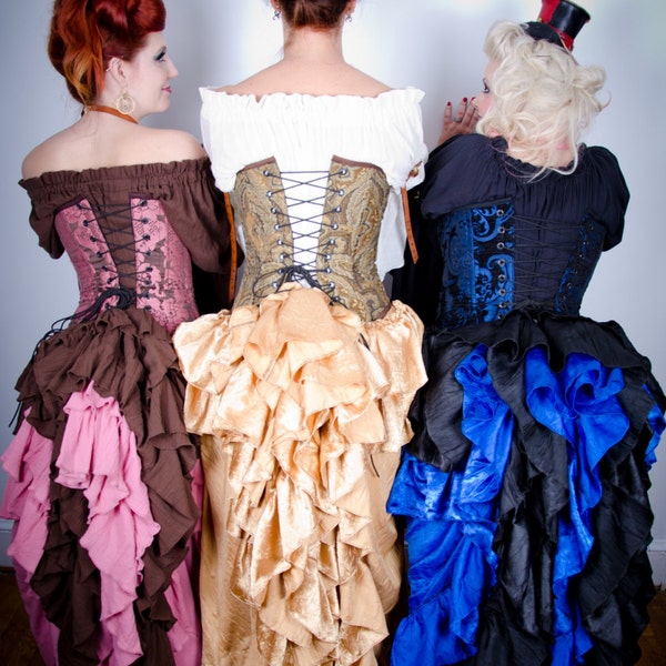 Custom Choose Your Color Fancy Saloon Skirt, Medieval, Renaissance, Western, Steampunk, Victorian, Ruffle, Bustle, Long Skirt High-Low Style