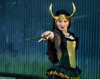 loki inspired prom dress Loki-inspired Corset Cosplay, Marvel Costume, Superheroes and Villains,  Gold and Green Corset, Victorian, Steampunk