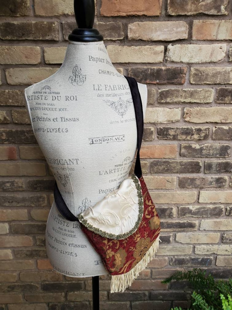 Tapestry Purse, Renaissance, Victorian, Ren Faire, Cosplay, Brocade, Christmas Gift Red and Gold