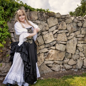 Saia de menina de salão chique branca, princesa, faroeste, pirata, steampunk, renascentista, festival, renfeira, fada, cosplay, saia com babados