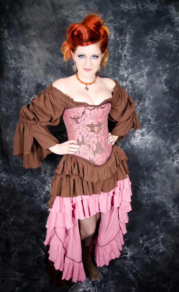 Pink Saloon Skirt, Steampunk, Victorian, Medieval, Renaissance, Western,  Ruffles Long Cotton, Wild West World, Western, Fair, Ren Fest 