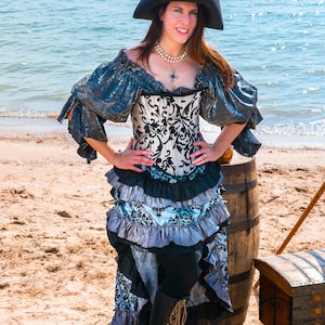 Pirate Corset, Silver with Black Corset, Custom XS-3X, Pirate, Steampunk, Renaissance, Victorian, Cosplay, Corset