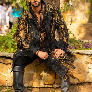 Black and Gold Captains Coat, Pirate, Renaissance, Victorian, Steampunk, Festival, Ren Fair, Faire, Medieval, Period, Historical, Airship image 2