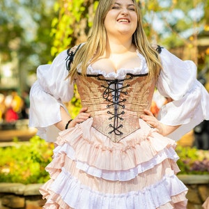 Pink and Cream Pirate Corset, front lace, back lace, with straps, Victorian, Renaissance, Steampunk, image 2