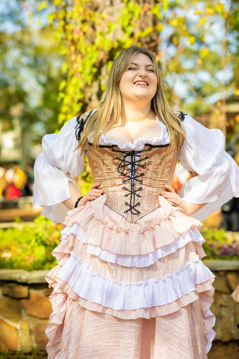 Pink and Cream Pirate Corset, front lace, back lace, with straps, Victorian, Renaissance, Steampunk, image 2