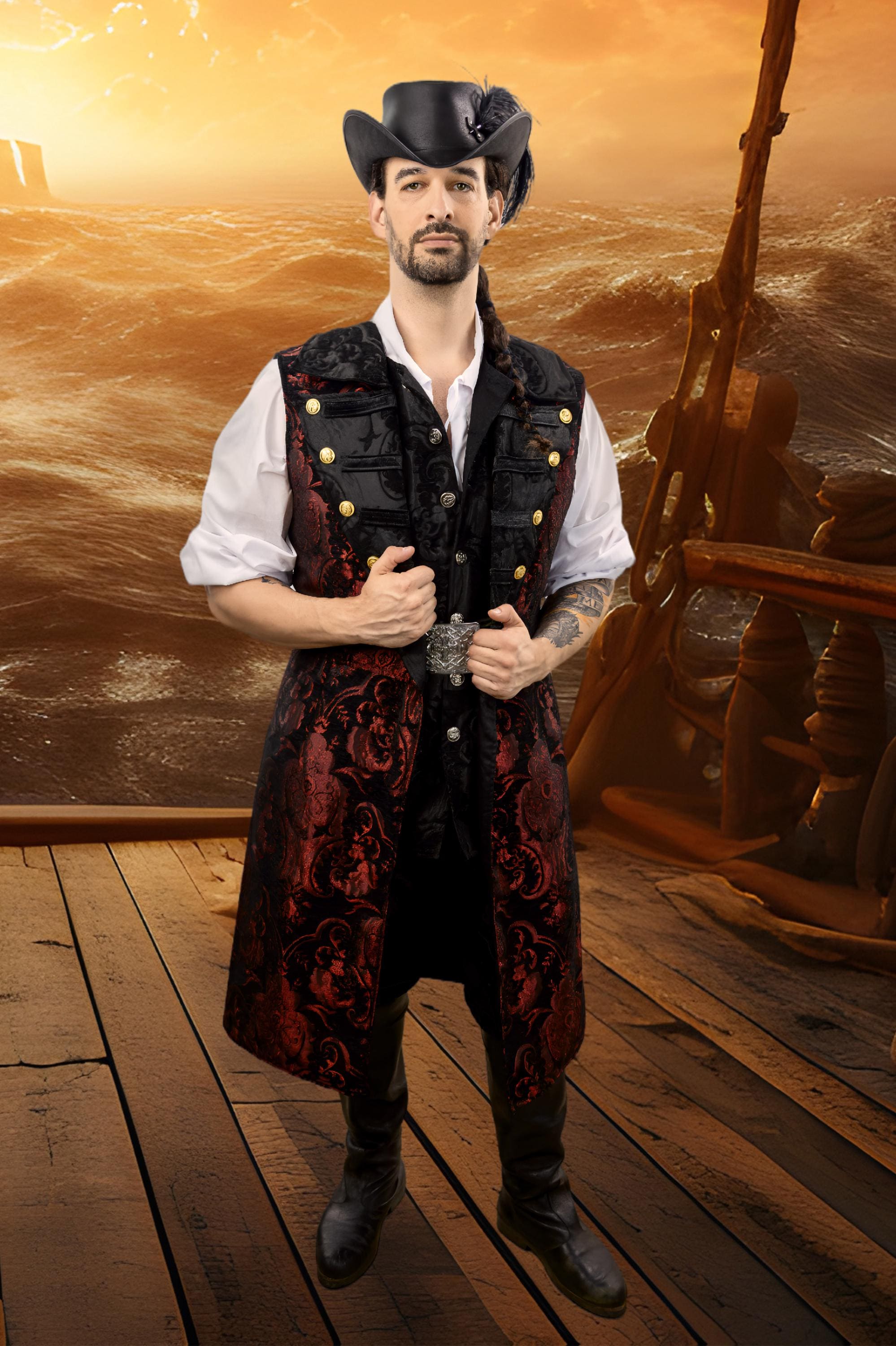Red and Black Pirate Jacket, Renaissance Festival, Ren Fair, Steampunk, Victorian, Airship, Captain, Ship, Tails
