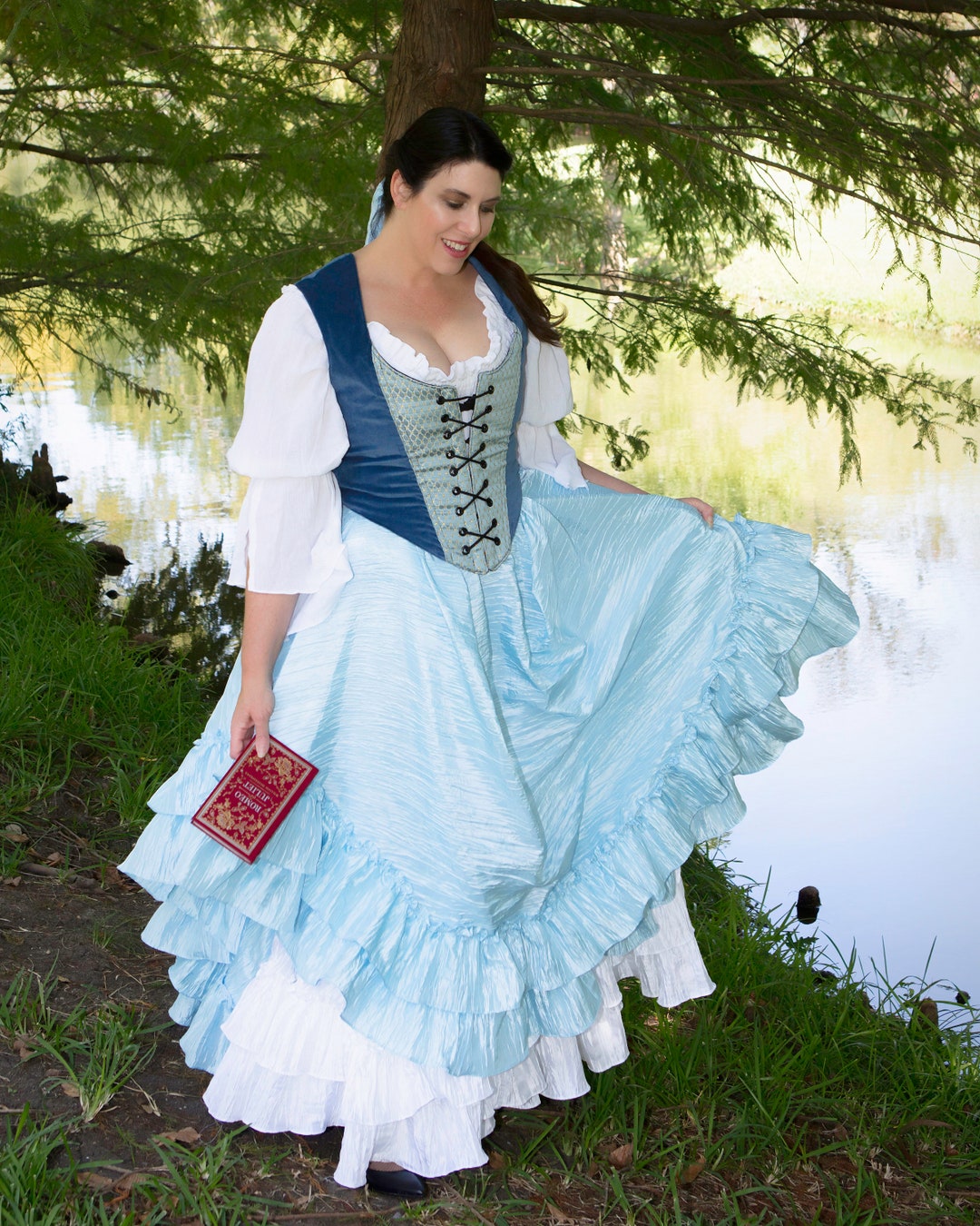 belle blue dress costume plus size Princess Belle Provincial Blue Dress Cosplay Costume – Cosplayrr main image 1