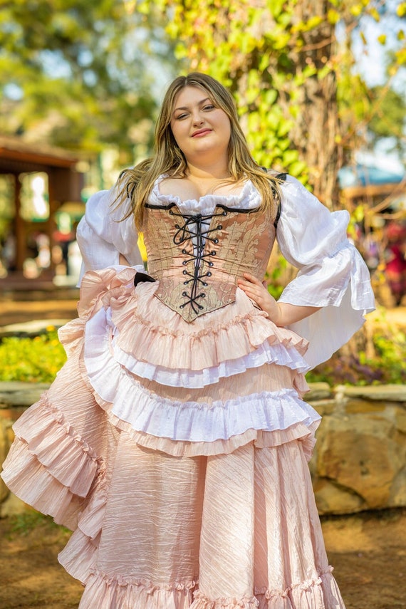 cream pirate dress Pink and Cream Pirate Corset, front lace, back lace, with straps, Victorian, Renaissance, Steampunk,