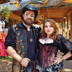Piraat dieprood en zwart korset, Victoriaans, Steampunk, Renaissance, Ren Fair, Faire, Cosplay, Wild West