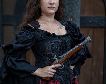 Fancy Black Chemise, Victorian Peasant Blouse, Fairy Pirate Top