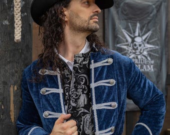 Navy Captain's Coat with Silver Trim, Steampunk, Renaissance Frock Coat