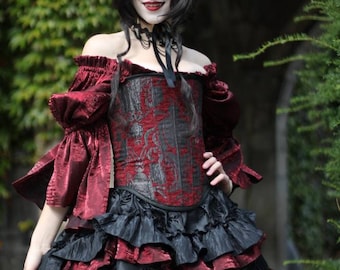 Josamogre Corsetto Gonna Bustino Steampunk Abito Irregolare Pizzo Pirata Gothic Punk Halloween Marrone S