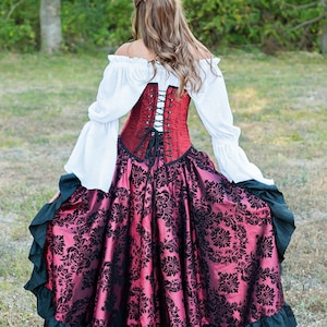 Burgundy and Black Steampunk Skirt, Pirate, Ruffle Skirt, Hi-Low, Victorian, Western, Wild West World, Airship, Renaissance Festival