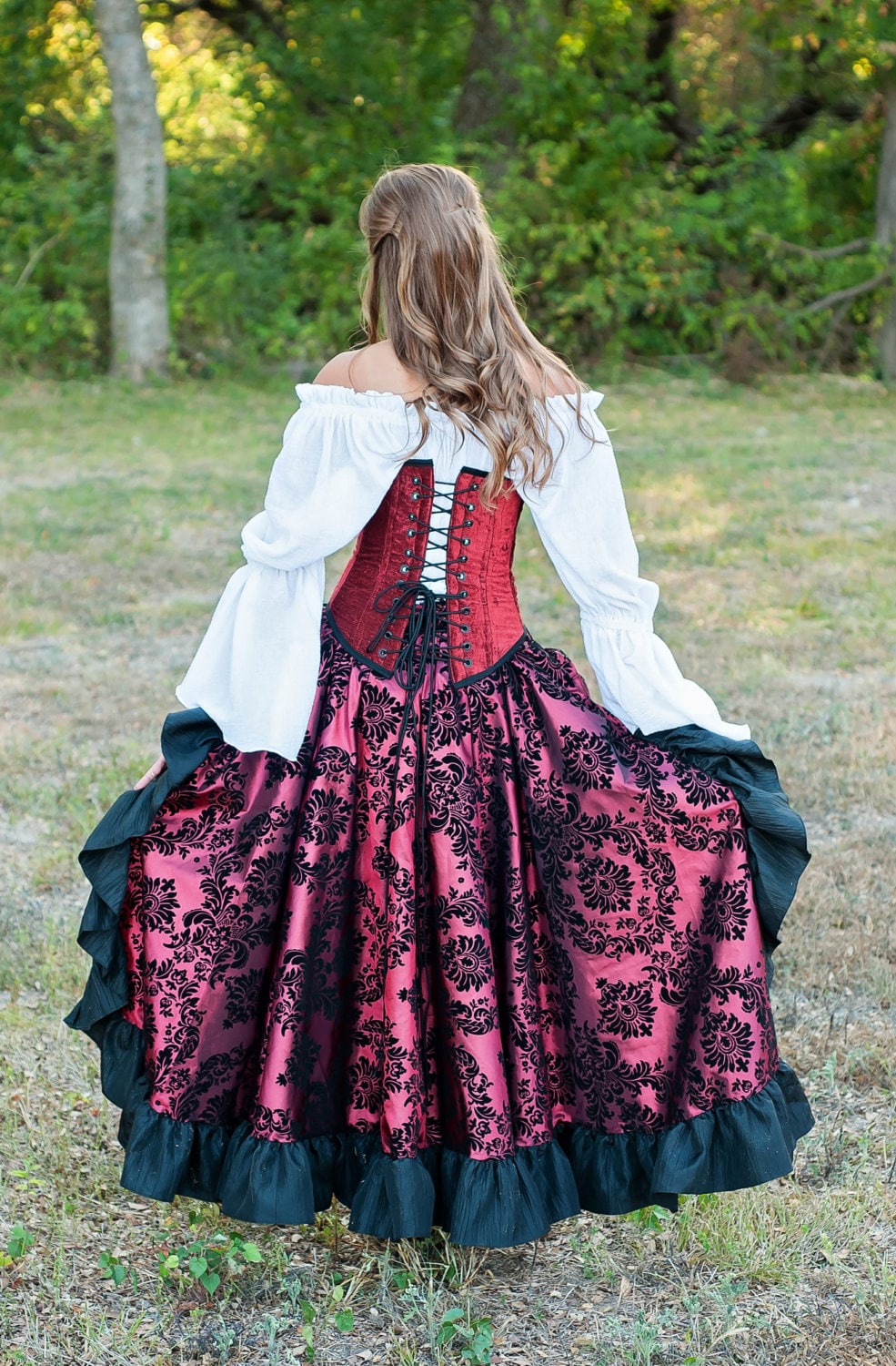 Burgundy and Black Steampunk Skirt Pirate Ruffle Skirt Etsy