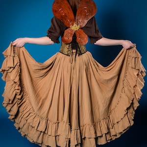 Tan Saloon Girl Skirt, Steampunk, Cotton, Pirate, Long Ruffle Skirt, Hi-Lo Styled, Victorian, Western, Wild West World, Airship, Renaissance