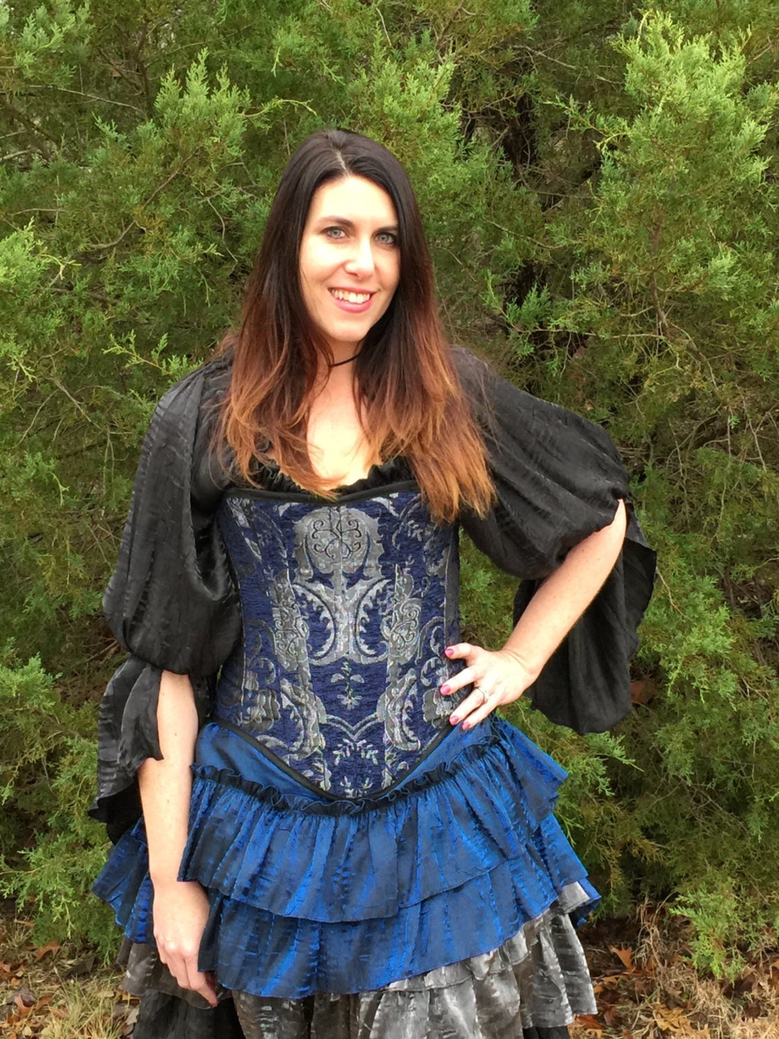 Blue with Black Lace Overlay Hourglass Corset – Faire Treasures