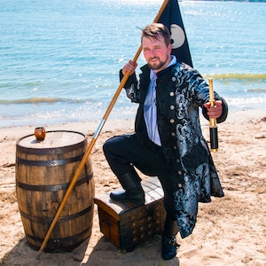 Custom Captain&#39;s Coat, Steampunk Airship, Pirate Ship, Ren Fair, Renaissance Festival, Historical,  Brocade Jacket, Long Sleeves, Pockets