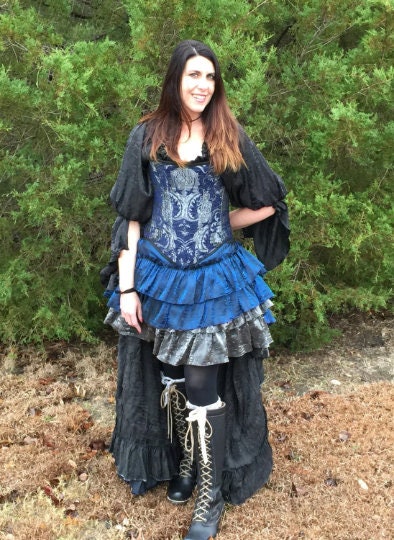 Steampunk Blue and Silver Corset, Renaissance Festival, Victorian