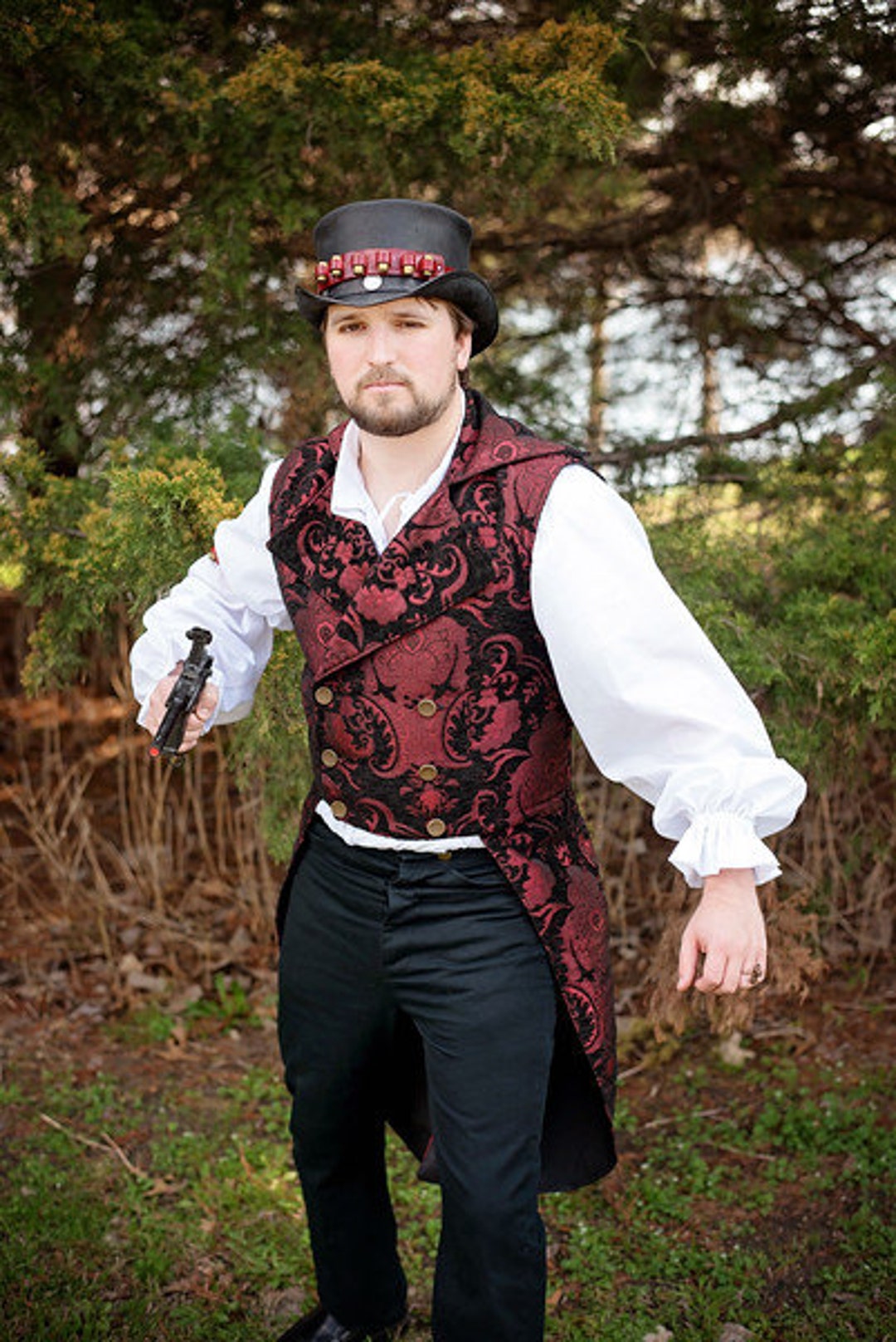 Airship Pirate Coat, Black and Red, Victorian, Steampunk