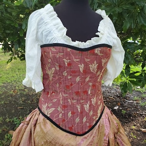 Renaissance Pink and Gold with Red Corset, Victorian, Festival, Ren Fair, Costume, Steel Boned Corset, Fairycore, Cottagecore, Pirate image 1