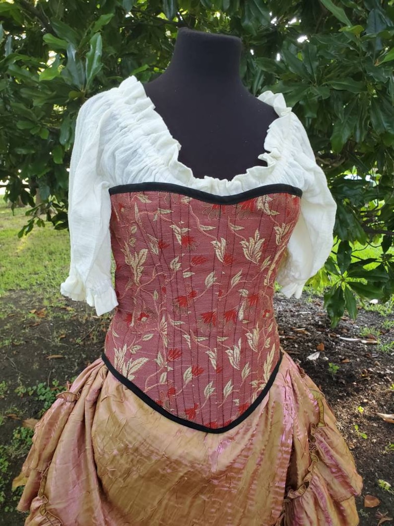 Renaissance Pink and Gold with Red Corset, Victorian, Festival, Ren Fair, Costume, Steel Boned Corset, Fairycore, Cottagecore, Pirate image 1