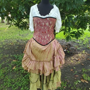 Renaissance Pink and Gold with Red Corset, Victorian, Festival, Ren Fair, Costume, Steel Boned Corset, Fairycore, Cottagecore, Pirate image 2
