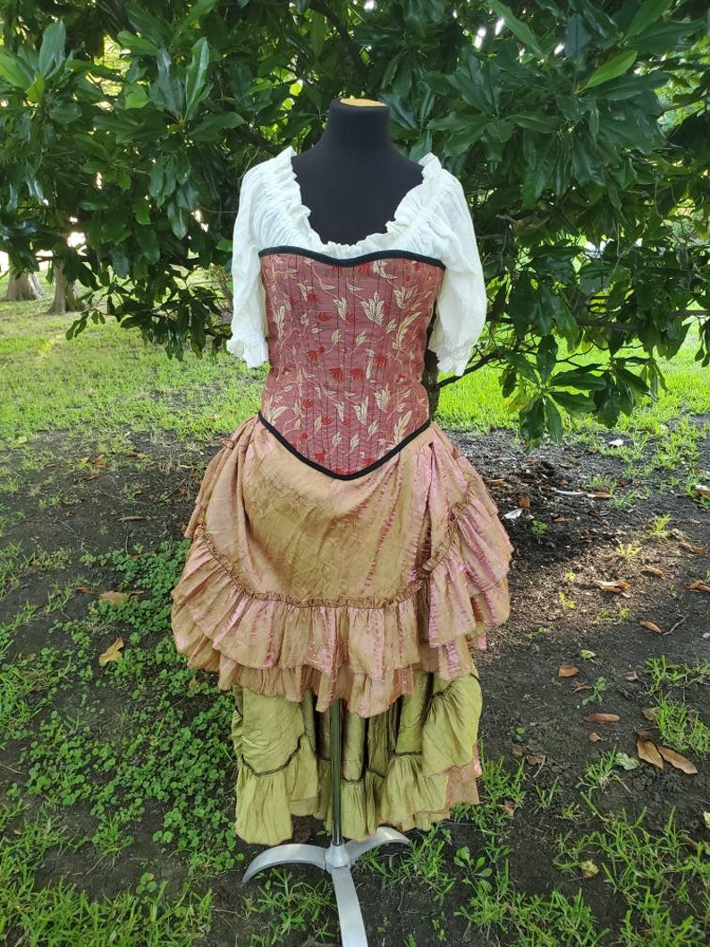 Renaissance Pink and Gold with Red Corset, Victorian, Festival, Ren Fair, Costume, Steel Boned Corset, Fairycore, Cottagecore, Pirate image 2