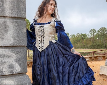 Navy Pirate Corset, Steel Boned Renaissance Corset