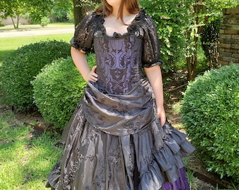 Haunted Mansion Inspired Ballgown **FABRIC UPDATE: please see description** Corset Dress Full Skirt and Lace Blouse, Gothic Wedding Gown