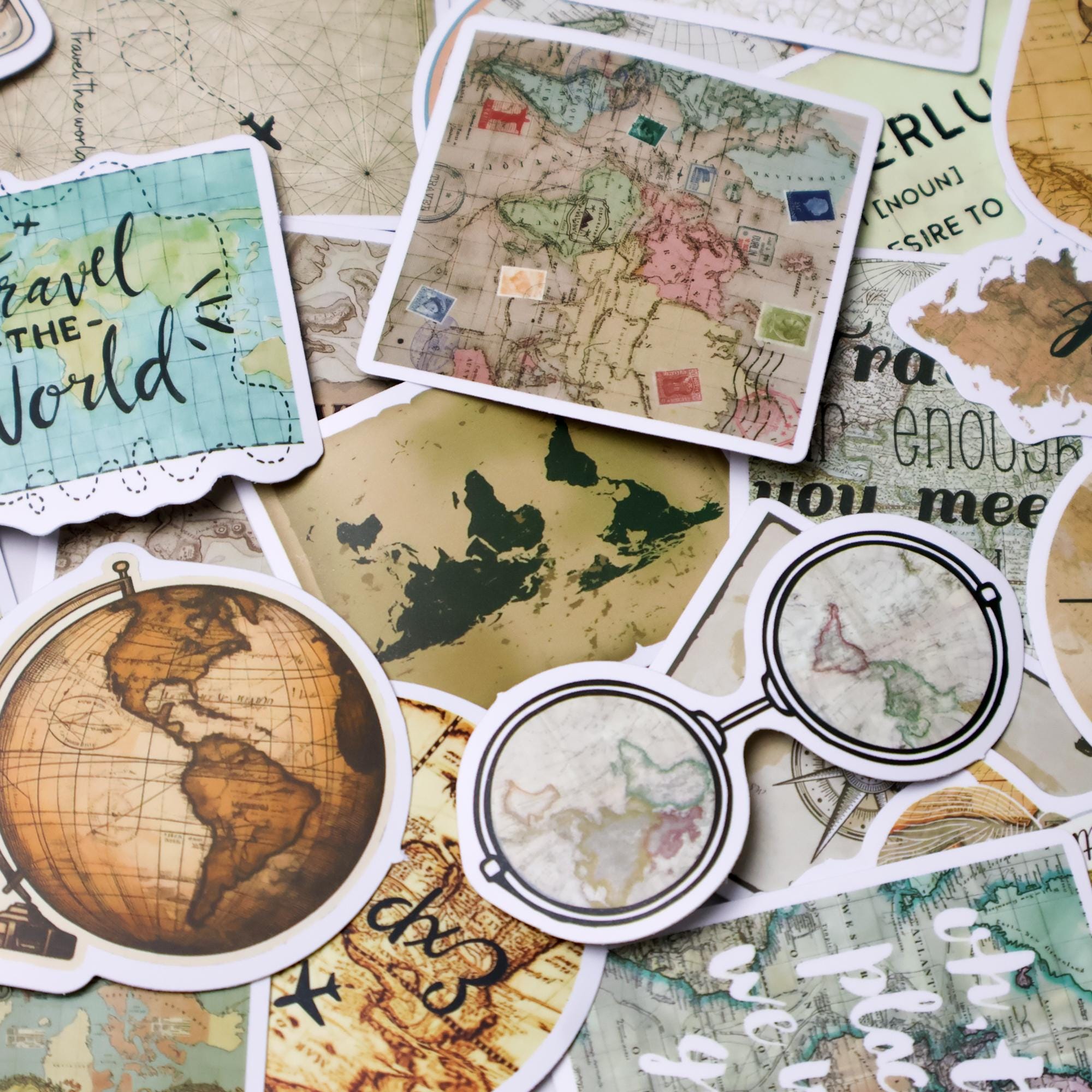 50PCS Travel Map Stickers, Vintage Compass Globe Camera Decals ...