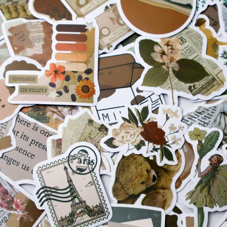 Retro Look Sticker 50pcbrown Aesthetic Sticker Pack – Vintage Neutral Vinyl Stickers for ...