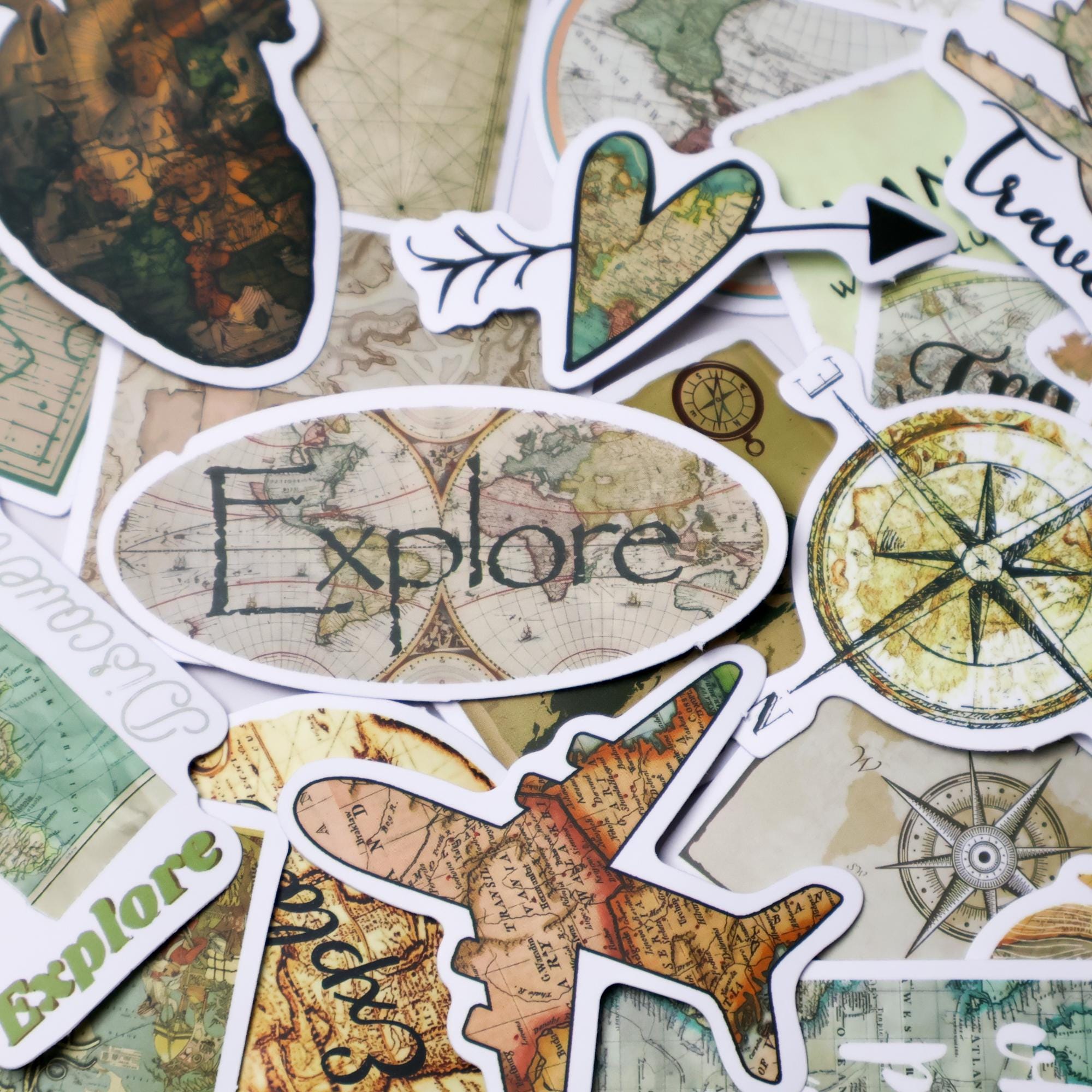 50PCS Travel Map Stickers, Vintage Compass Globe Camera Decals ...