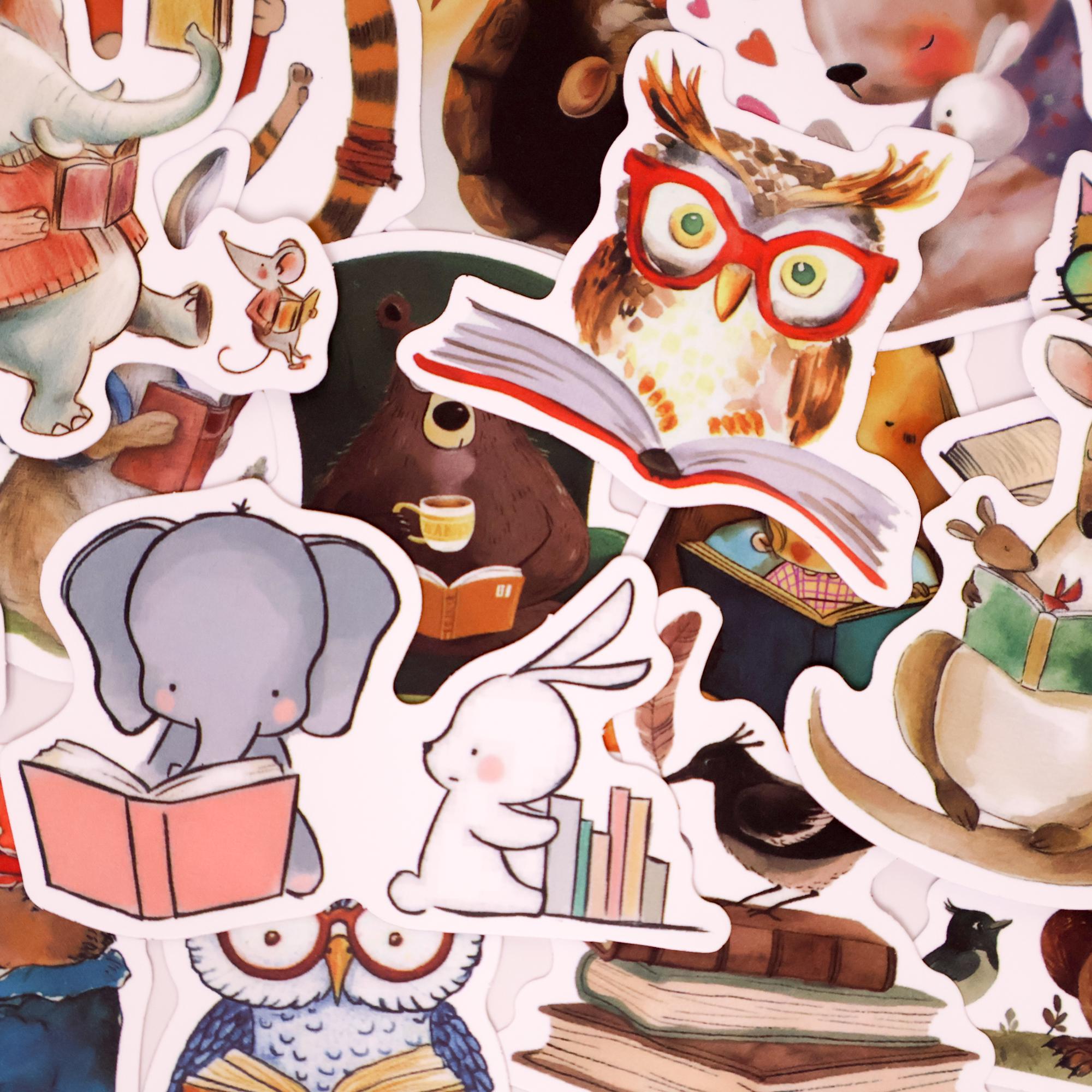 50PCS Cute Animal Reading Stickers – Book Lover Aesthetic Vinyl Decals ...