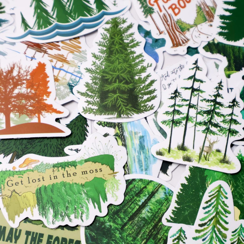 50PCS Forest Stickers, Green Nature Tree Deer Bear Decals, Wilderness ...