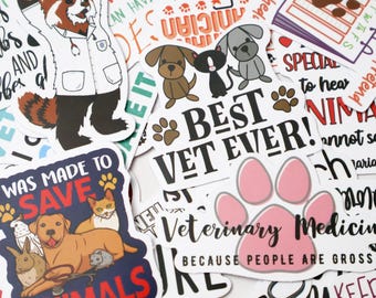 50PCS Veterinary Stickers, Cartoon Vet Tech Animal Paw Print Decals, Cute Medical Vinyl for Guitar Laptop Luggage Scrapbook