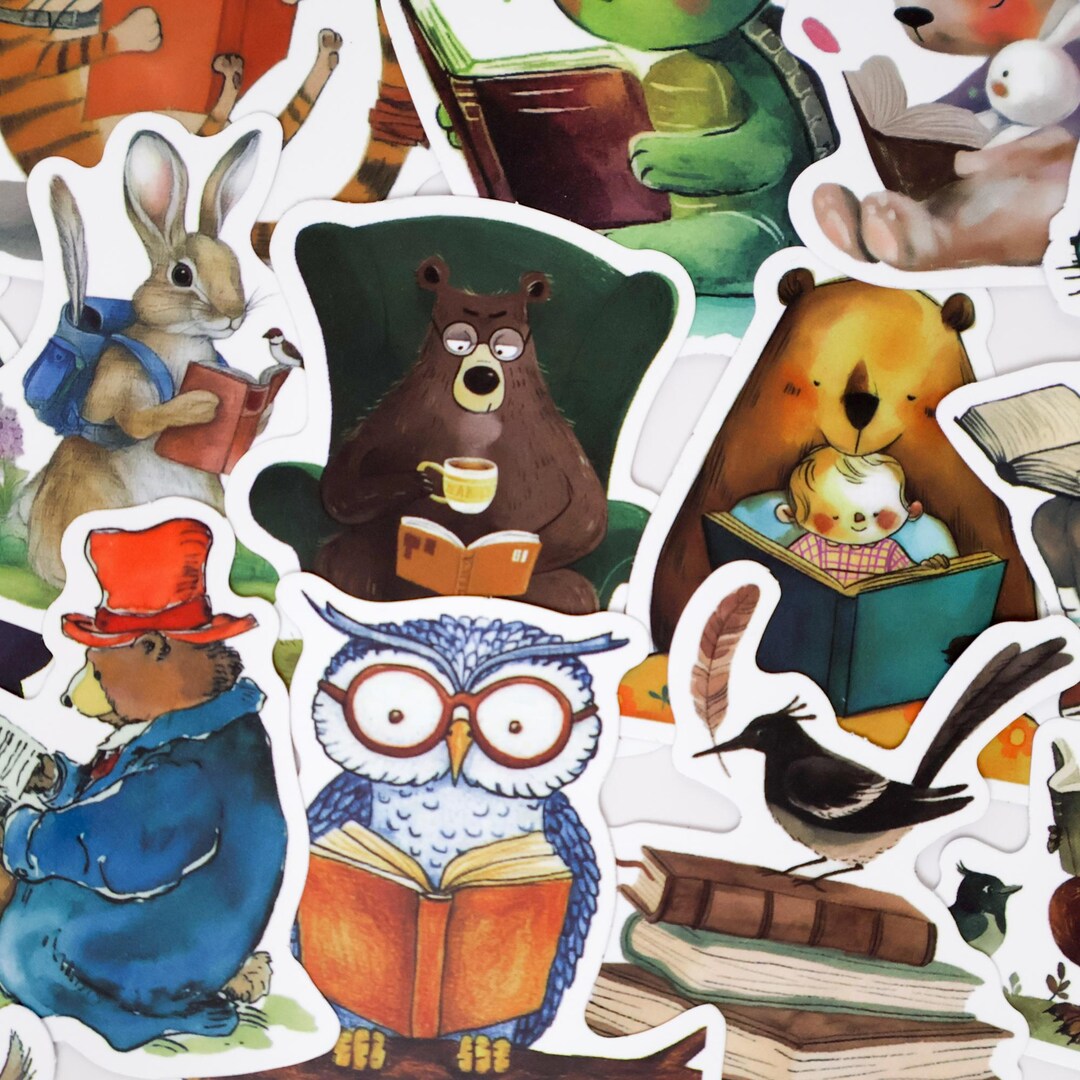 50PCS Cute Animal Reading Stickers – Book Lover Aesthetic Vinyl Decals ...