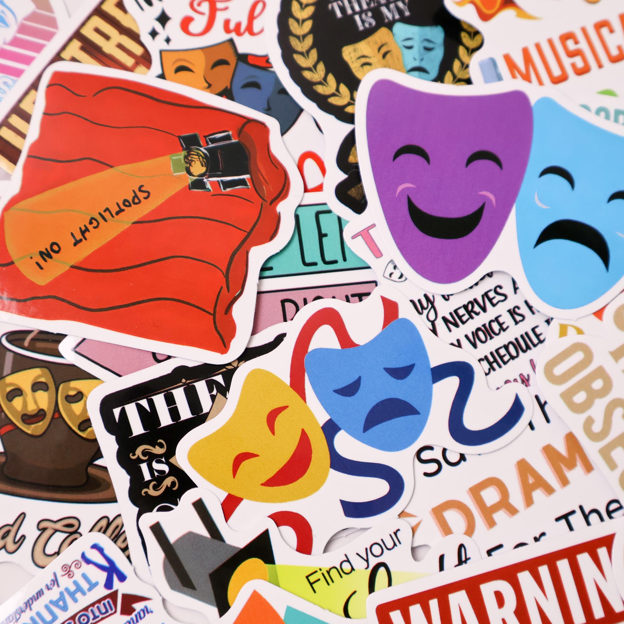 50PCS Theater Stickers, Drama Acting Stage Mask Decals, Musical ...